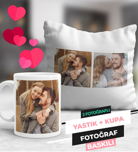 2 Fotoğraflı Kupa Bardak ve Yastık Seti