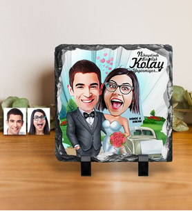 BK Gift Kişiye Özel Gelin Damat Karikatürlü Dekoratif Doğal Taş  1