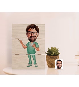 BK Gift Kişiye Özel Erkek Cerrah Karikatürlü Otantik Masaüstü Ahşap Palet Çerçeve-1 (Beyaz)