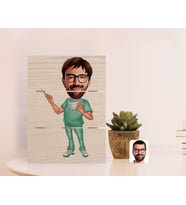 BK Gift Kişiye Özel Erkek Cerrah Karikatürlü Otantik Masaüstü Ahşap Palet Çerçeve-1 (Beyaz)
