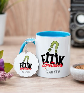 Fizik Öğretmeni Mavi Kupa Bardak Ve Anahtarlık Set