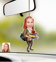 BK Gift Kişiye Özel Bayan Öğretmen Karikatürlü Ahşap Araba Dikiz Ayna Süsü-4 (Çok Renkli)