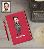 Kişiye Özel Öğretmen Karikatürlü  Kırmızı Defter Kalem Hediye Seti Bay-6