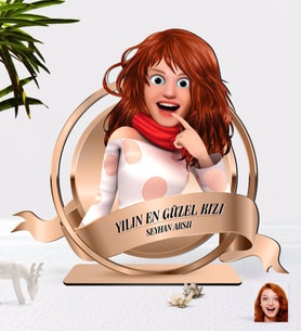 BK Gift Kişiye Özel Kadın Animasyon Karikatürlü 3D Ahşap Biblo Plaket-18 (Beyaz)