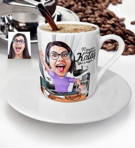 BK Gift Kişiye Özel Bayan Radyocu Karikatür Türk Kahvesi Fincanı  1