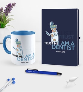 BK Gift Kişiye Özel Diş Hekimi Temalı Lacivert Defter Kalem Kupa Seti - 3 (Model 1)
