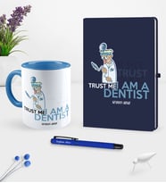 BK Gift Kişiye Özel Diş Hekimi Temalı Lacivert Defter Kalem Kupa Seti - 3 (Model 1)