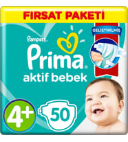 Prima Bebek Bezi Beden:4+ (10-15Kg) Maxi Plus 50 Adet Fırsat Pk