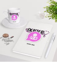 BK Gift Kişiye Özel Doktor Beyaz Defter Kalem Türk Kahvesi Fincanı Seti-12 (Model 1)