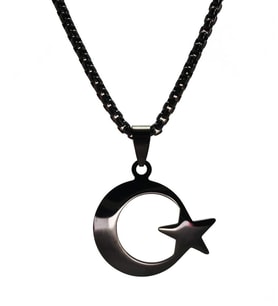 OttoMan Siyah Ay Yıldız Bayrak Çelik Erkek Kolye Zincir 6014705987980