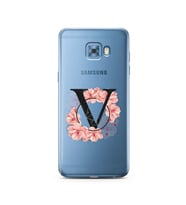 Pembe Çiçekli Harf Tasarım Süper Şeffaf Silikon Telefon Kılıfı Samsung C5 Pro   