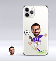 BK Gift Kişiye Özel Sarı Lacivert Futbolcu Karikatürlü iPhone 11 Pro İnce Şeffaf Silikon Telefon Kapağı (Beyaz)