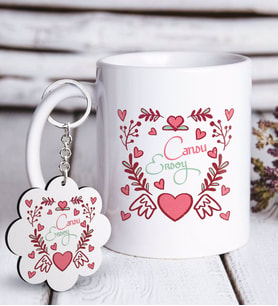 BK Gift Kişiye Özel Sevgililer Günü Beyaz Kupa ve Anahtarlık Hediye Seti-33 (Model 1)