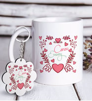 BK Gift Kişiye Özel Sevgililer Günü Beyaz Kupa ve Anahtarlık Hediye Seti-33 (Model 1)