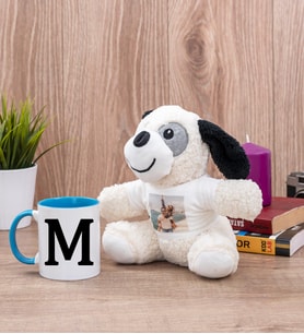 Baş Harfli Mavi Kupa Bardak ve Peluş Köpek