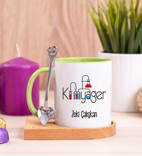 Kimyager Ahşap Altlıklı Yeşil Kupa Bardak