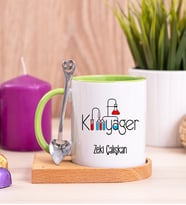Kimyager Ahşap Altlıklı Yeşil Kupa Bardak