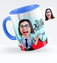 BK Gift Kişiye Özel Bayan Polis Karikatürlü Mavi Kupa Bardak  1