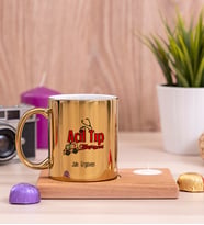 Acil Tıp Teknisyeni Ahşap Altlıklı Mumlu Gold Kupa Bardak