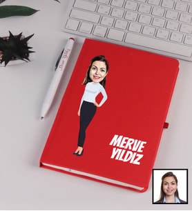 Kişiye Özel Karikatürize Defter Kalem Seti Kırmızı 91351