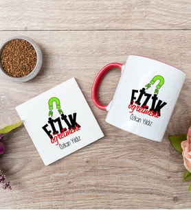 Fizik Öğretmeni Kırmızı Kupa Bardak Ve Bardak Altlığı Seti