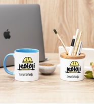 Jeoloji Mühendisi Mavi Kupa Bardak Ve Kalemlik Hediye Seti