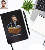 Kişiye Özel Avukat Karikatürlü Siyah Defter Kalem Hediye Seti Bay-2