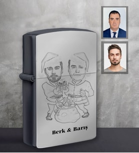 Kişiye Özel Yılbaşı Arkadaş Karikatürlü Siyah Benzinli Çakmak Model-1