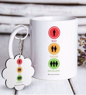 BK Gift Kişiye Özel Bad Good Excellent Beyaz Kupa ve Anahtarlık Hediye Seti-1 (Model 1)