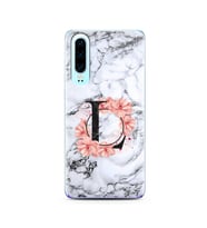 Mermer Çiçekli Harf Tasarım Süper Şeffaf Silikon Telefon Kılıfı Huawei P30  L-Ha