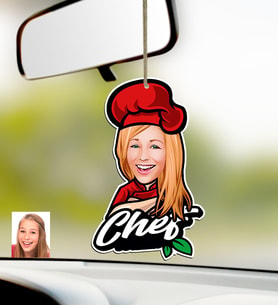BK Gift Kişiye Özel Bayan Chef Karikatürlü Ahşap Araba Dikiz Ayna Süsü-10 (Çok Renkli)