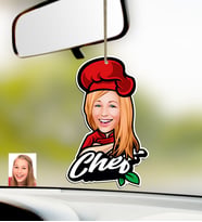 BK Gift Kişiye Özel Bayan Chef Karikatürlü Ahşap Araba Dikiz Ayna Süsü-10 (Çok Renkli)