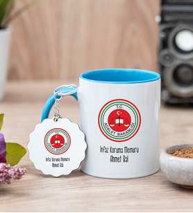 İnfaz Koruma Memuru Mavi Kupa Bardak Ve Anahtarlık Set