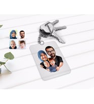 BK Gift Kişiye Özel Tesettürlü Aile Karikatürlü Şeffaf Pleksi Anahtarlık-4 (Beyaz)