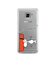 Snoopy Tasarımlı Süper Şeffaf Silikon Telefon Kılıfı Samsung C5  