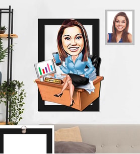 Kişiye Özel İş Kadını Karikatürlü 3D Ahşap Tablo 30x47 Bayan-13