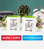 İkili Kişiye Özel Sevgililer Günü Hediyesi Kupa Bardak Yeşil