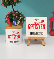 Mesajlı Optisyen Tasarımlı Kişiye Özel Optisyen Kalemlik ve Dekoratif Taş Baskı Hediye Seti