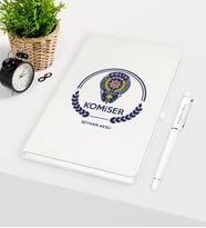 BK Gift Kişiye Özel Komiser Temalı Beyaz Defter Kalem Seti - 2