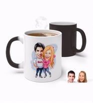 BK Gift Kişiye Özel Sevgililer Karikatürlü Sihirli Kupa Bardak-5 (Beyaz)