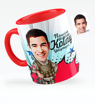 BK Gift Kişiye Özel Asker Karikatürlü Kırmızı Kupa Bardak  2