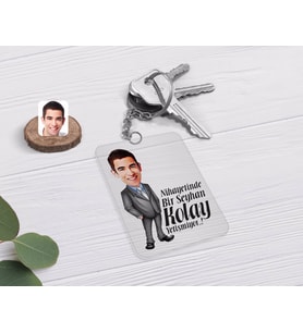BK Gift Kişiye Özel Erkek Kolay Yetişmiyor Karikatürlü Şeffaf Pleksi Anahtarlık-1 (Beyaz)