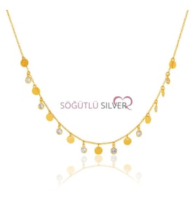 Söğütlü Silver pullu ve zirkon taşlı kolye