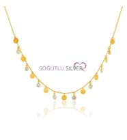 Söğütlü Silver pullu ve zirkon taşlı kolye