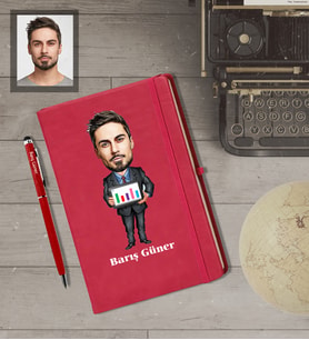 Kişiye Özel İş Adamı Karikatürlü  Kırmızı Defter Kalem Hediye Seti Bay-14