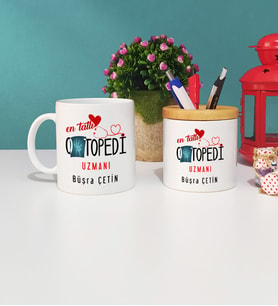 Mesajlı Ortopedi Uzmanı Kupa Bardak ve Kalemlik Hediye Seti