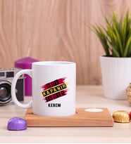 8 De Kapanır 18 De Taraftar Ahşap Altlıklı Mumlu Beyaz Kupa Bardak