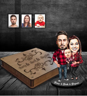 Kişiye Özel Aile Karikatürlü Ahşap Biblo Kutulu Mod-6