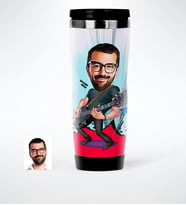 BK Gift Kişiye Özel Bay Gitarist Karikatürlü Çelik Termos Bardak  1