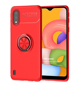 Microsonic Samsung Galaxy A01 Kılıf Kickstand Ring Holder Kırmızı